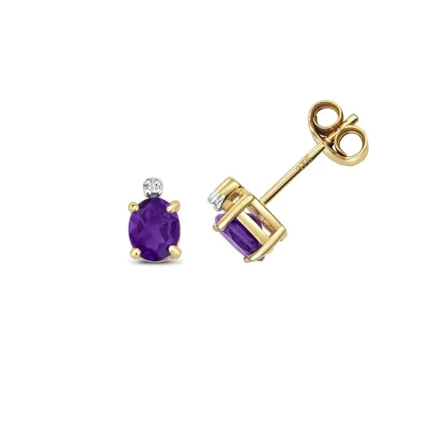 9ct Gold Amethyst Caw Set Studs